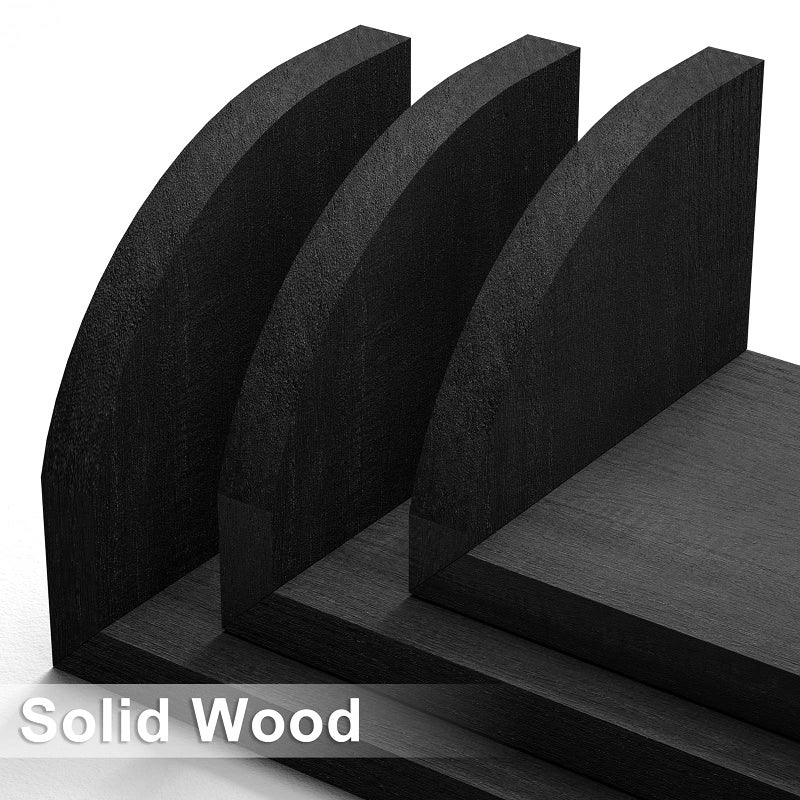 SRIWATANA Floating Shelves Wall Mounted, Solid Wood Shelves Wall Bookshelves Set of 3 for Bedroom, Living Room, Bathroom, Kitchen - Black - Image 2